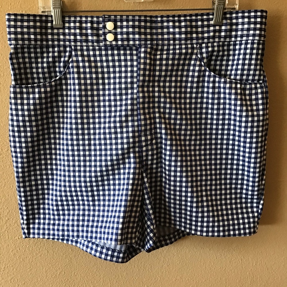 Vintage Retro Men’s Blue & White Checkered Sand Knit Shorts (Size L)